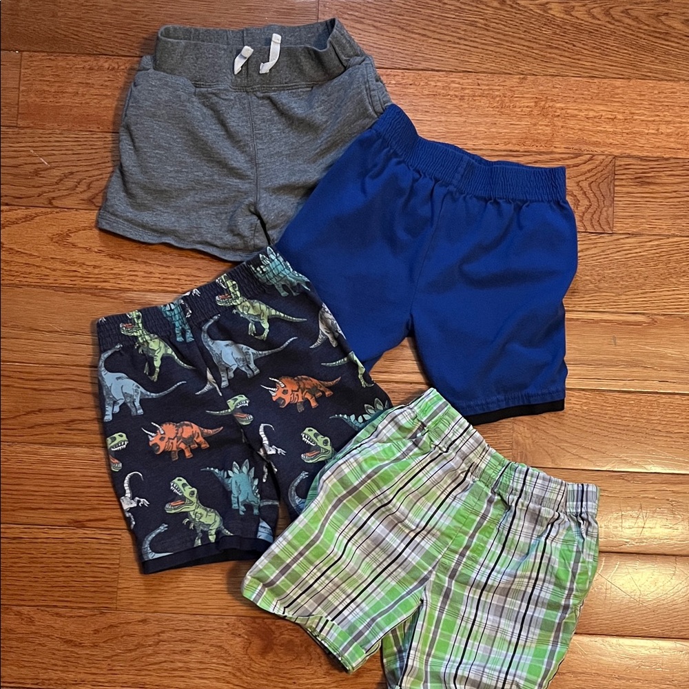 Kids Assorted Shorts Set - Gray, Blue, Dinosaur Print, Plaid - 4 pairs